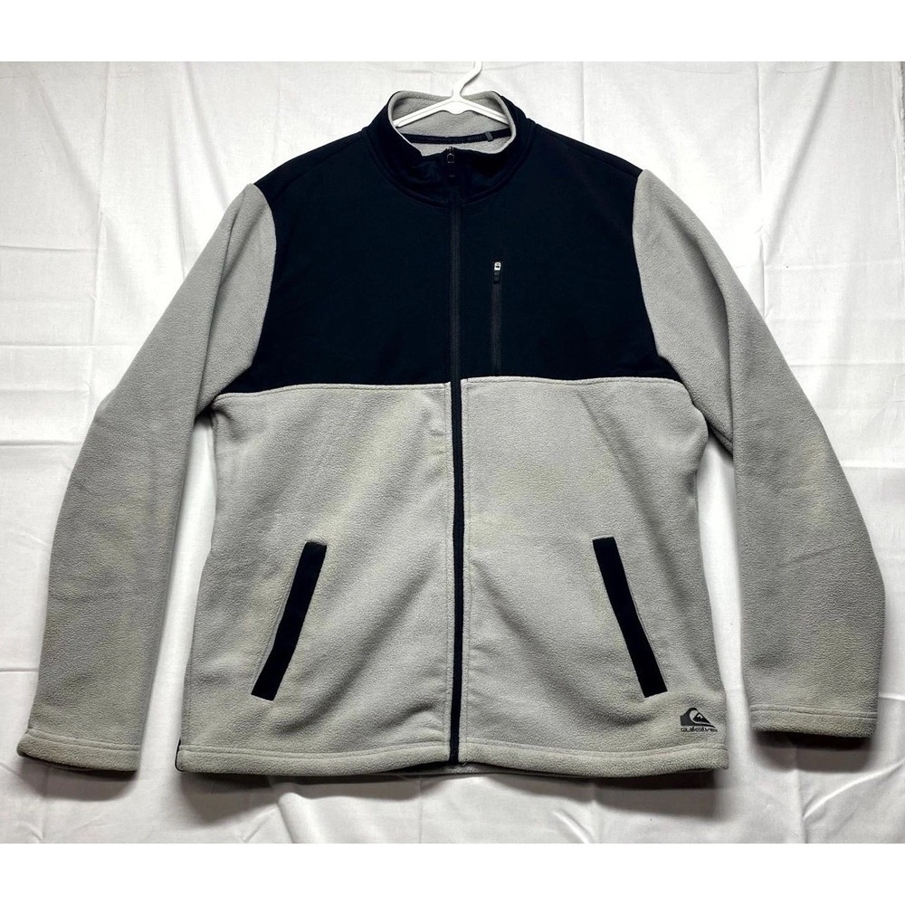 Quiksilver Fz Polar Fleece Jacket Men Large Blue Beige Logo Performance Full Zip